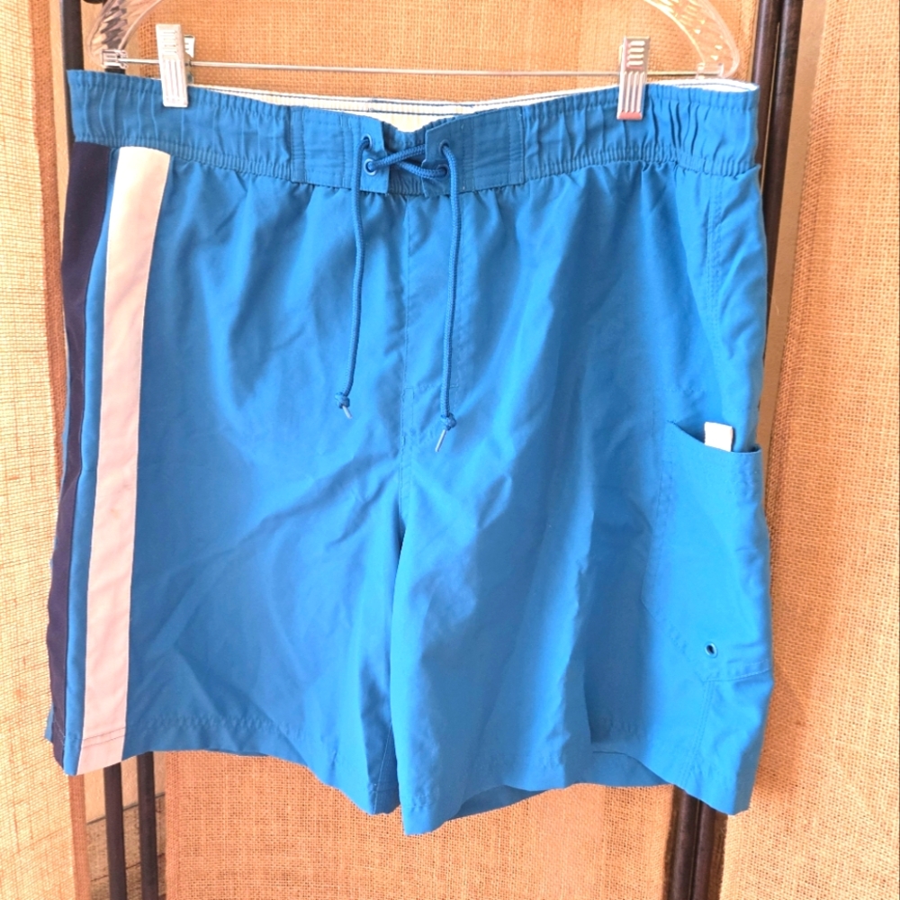 Men's Islander Blue Swim Shorts with White Stripe Board Shorts Size Medium